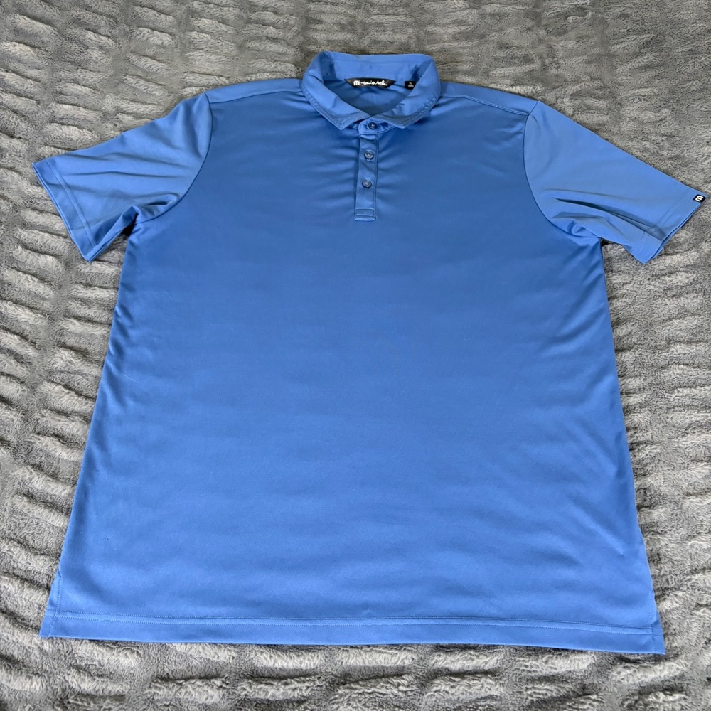 TravisMathew Mens XL Blue Short Sleeve Golf Polo Shirt RN 123280 Polyester